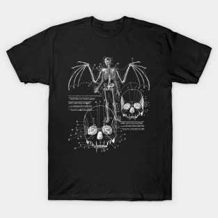 Anatomy Of A Vampire Skull w Fangs, Bat Wings & Skeleton T-Shirt